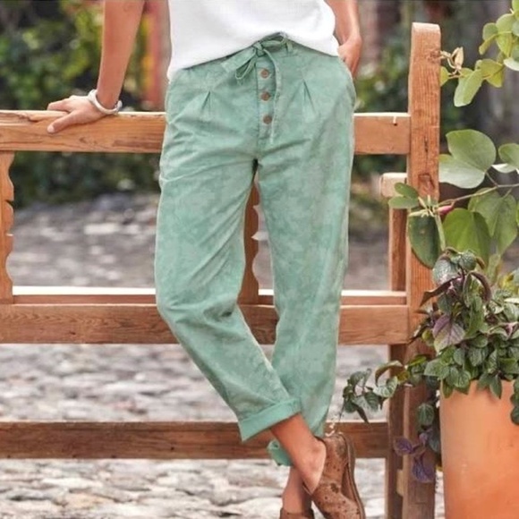 Sundance Bastille easy two tone green floral high rise button front chino - Picture 1 of 10
